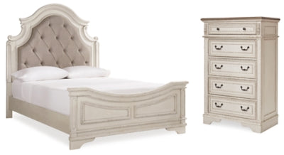 Realyn Queen Upholstered Panel Bed and Chest