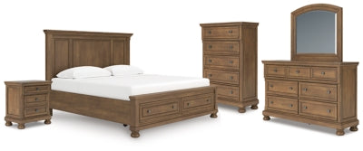 Vandenmore King Panel Storage Bed, Dresser, Mirror, Chest and Nightstand