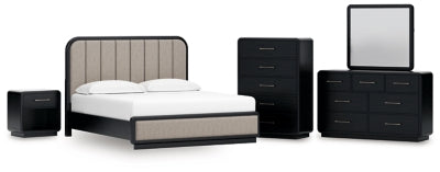 Cama King, tocador, espejo, cómoda y mesita de noche Rowanbeck