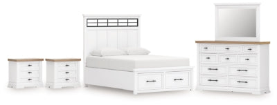 Ashbryn King Panel Bed, Dresser, Mirror and 2 Nightstands