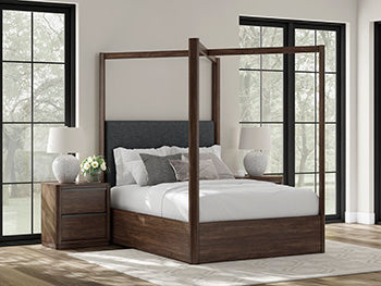 Kendamor Queen Upholstered Poster Headboard/Footboard/Slats