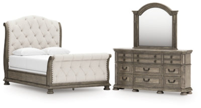Ardenfield Queen Upholstered Sleigh Bed, Dresser and Mirror