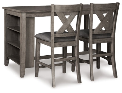 Mesa de comedor a la altura de la encimera Caitbrook y 2 taburetes de bar