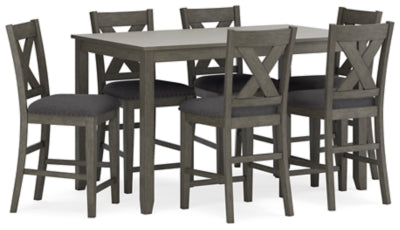 Mesa de comedor a la altura de la encimera y taburetes de bar Caitbrook (juego de 7)
