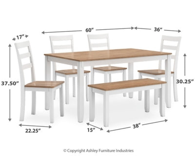 Gesthaven Dining Table with 4 Chairs and Bench (Set of 6)